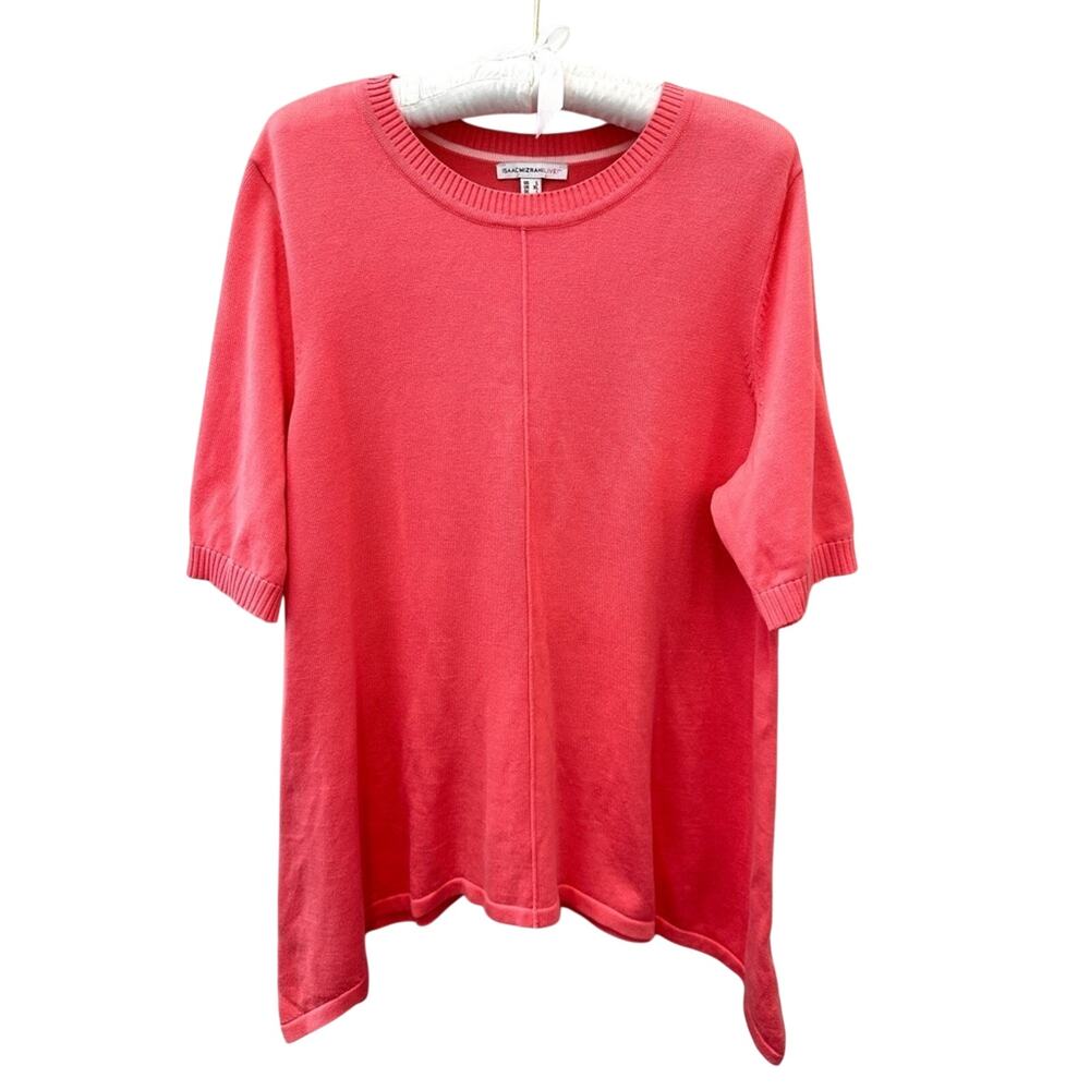 ISAAC MIZRAHI LIVE | Pink Short Sleeve Knit Sweater Top Cotton Blend | Size XL